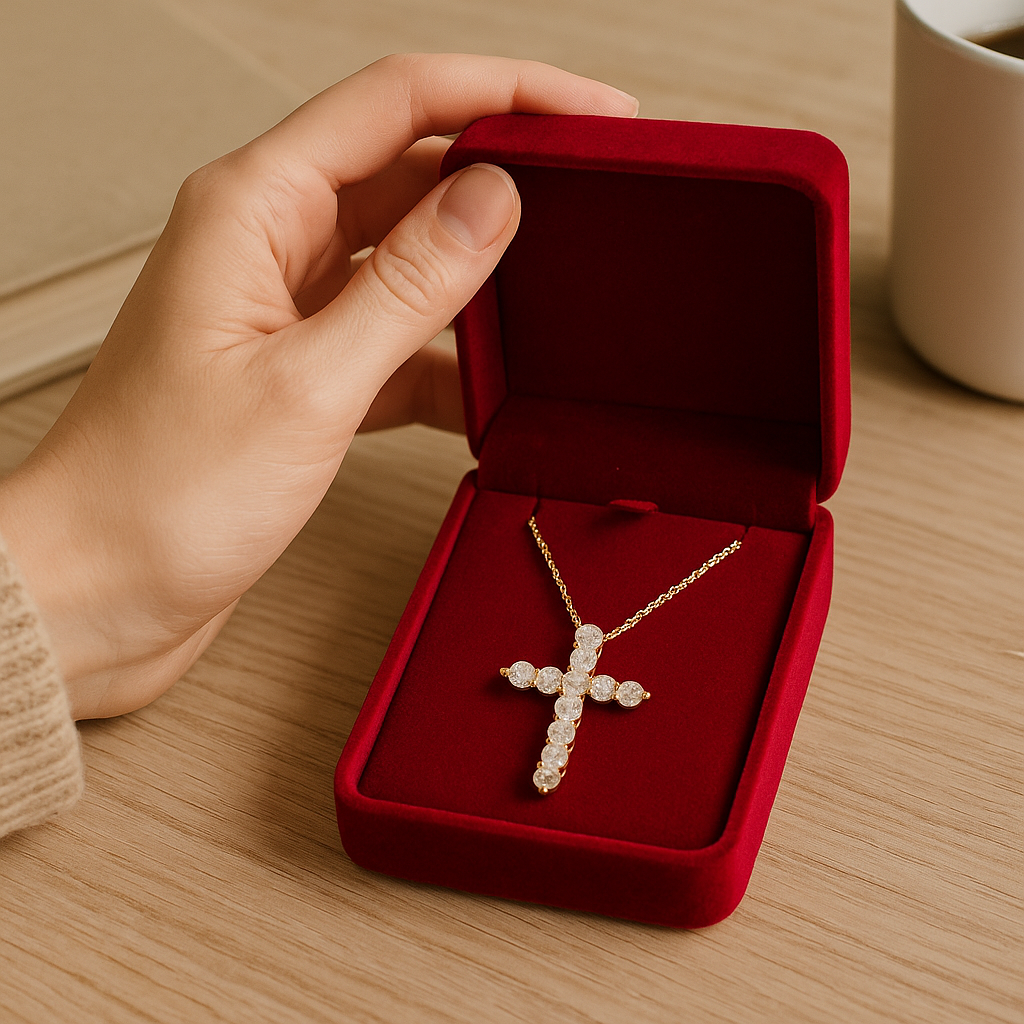 Radiant Moissanite Cross Necklace