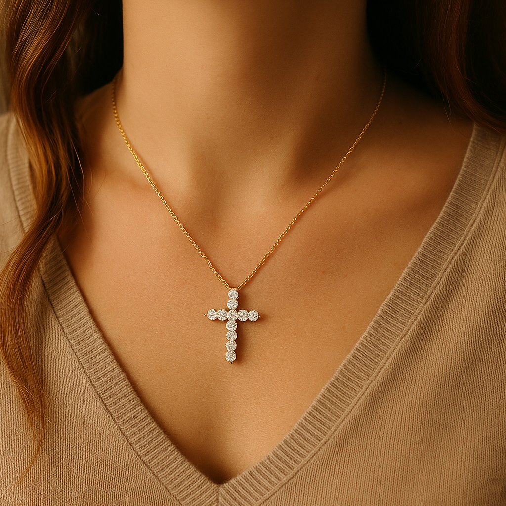 Radiant Moissanite Cross Necklace